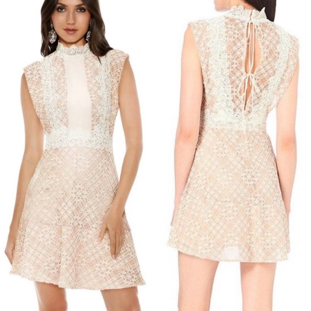 Sandro Peaches Lace Tie Back Mini Party Dress Beige Size 2